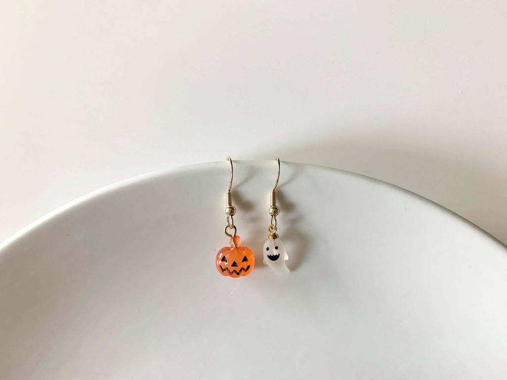 Mini Halloween Ghost And Pumpkin Earrings