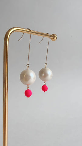 Neon Pink Dot Drop Earrings | Vintage Beaded Earrings