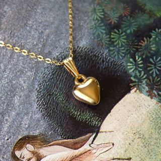 Vintage Gold Mini Puff Heart Necklace