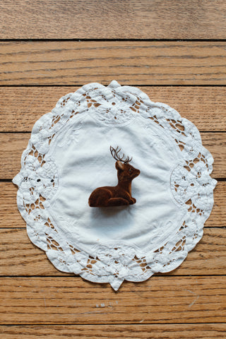 Tiny Baby Flocked Sitting Deer - Antlers