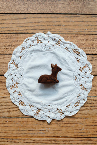 Tiny Baby Flocked Sitting Deer