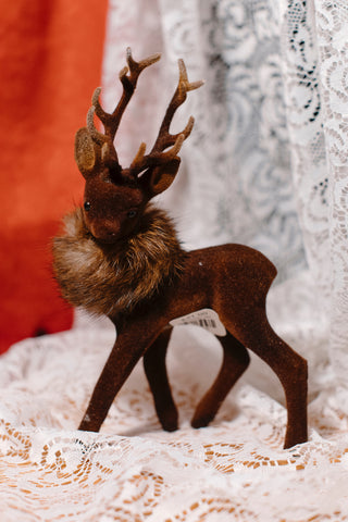 Mini Flocked Deer with Fur Stole