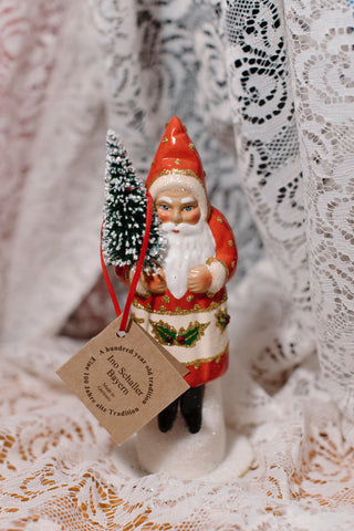 Papier-Mâché Santa - Red with holly rhinestones