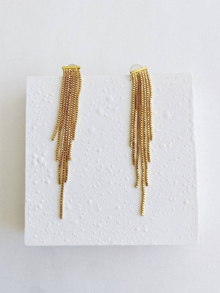 Gold Plated Bar Long Tassel Earrings