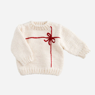 Red Bow Present Sweater - Cream