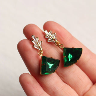 Emerald Green Chrysler Art Deco Earrings