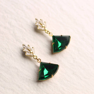 Emerald Green Chrysler Art Deco Earrings