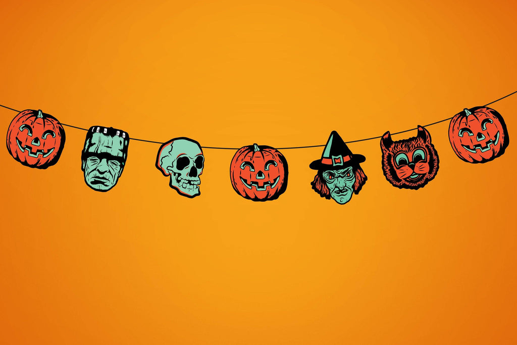 Retro Inspired Creepy Glow Style Halloween Character Cutout Banner