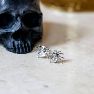 Silver Spider Stud Earrings: Spooky Chic Halloween Jewelry