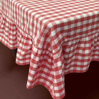 Cherry Ruffled Gingham Tablecloth