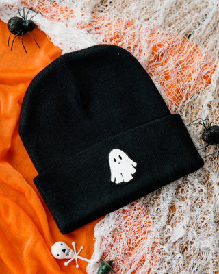 Halloween Knit Beanie with Ghost Chenille Patch