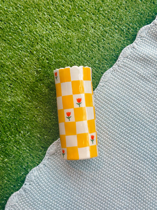 Stoneware Checkered Tulip Vase