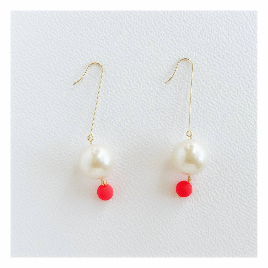 Neon Pink Dot Drop Earrings | Vintage Beaded Earrings