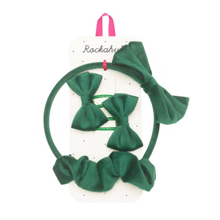 Velvet Bow Hair Set - Green