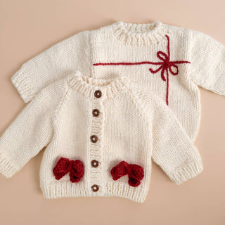 Red Bow Present Sweater - Cream