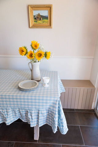 Blue Ruffled Gingham Tablecloth