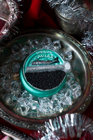 Caviar Tin Ornament - Teal