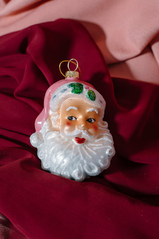 Retro Pink Santa Head Ornament