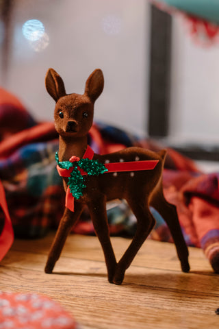 Flocked Deer with Holly