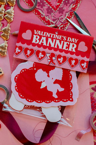 Retro Inspired Valentine's Day Cupid Silhouette Hanging Banner