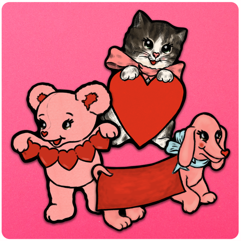 Retro Inspired Love Critters Valentine's Day Cutout Decoration Set of 3