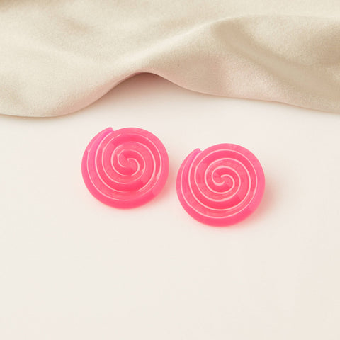 Hot Pink Acetate Spiral Earrings - Cities in Dust