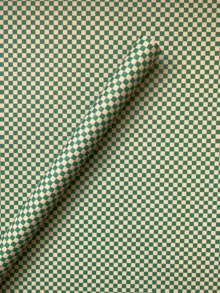 Green and Eggnog Checkerboard Gift Wrap - Holiday 2021