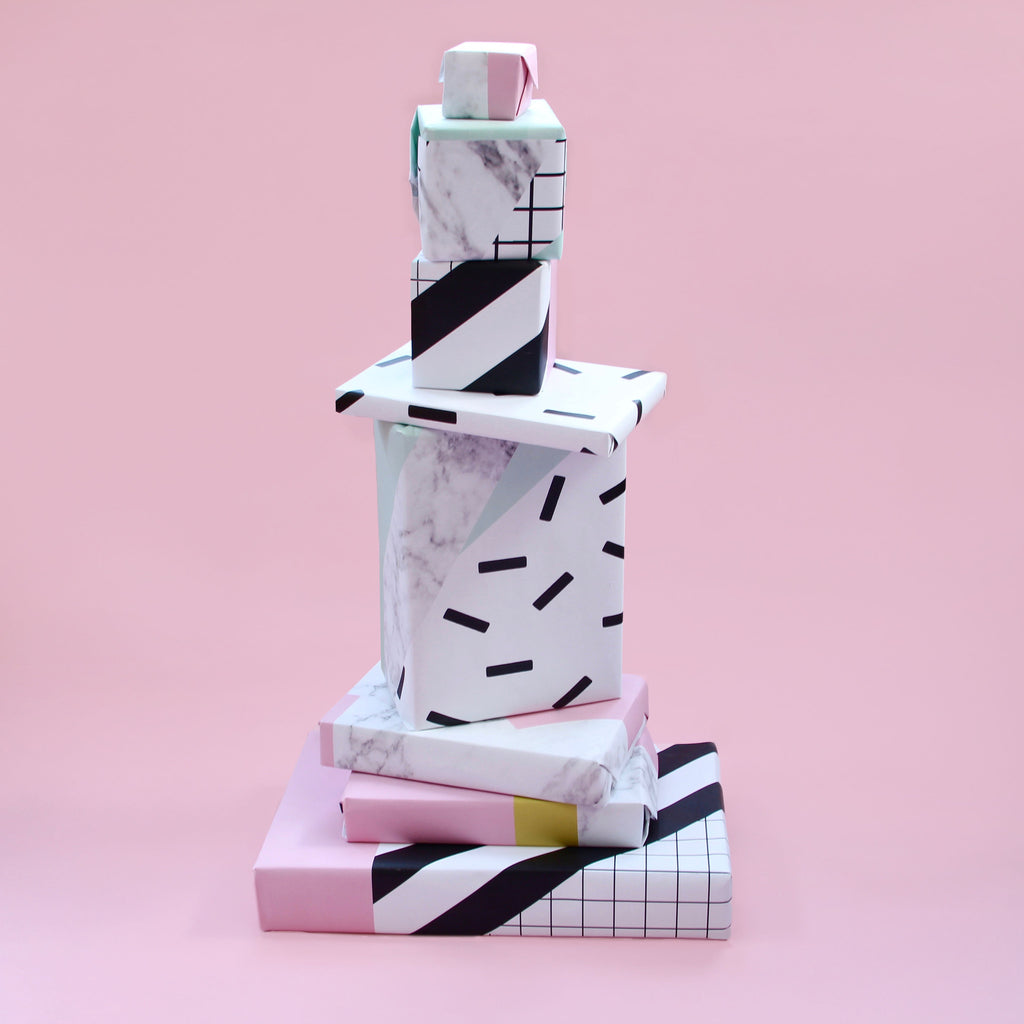 Pink Grid Mix Gift Wrap