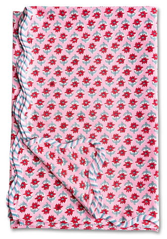 Sabrina Pink Floral Blockprint Tablecloth