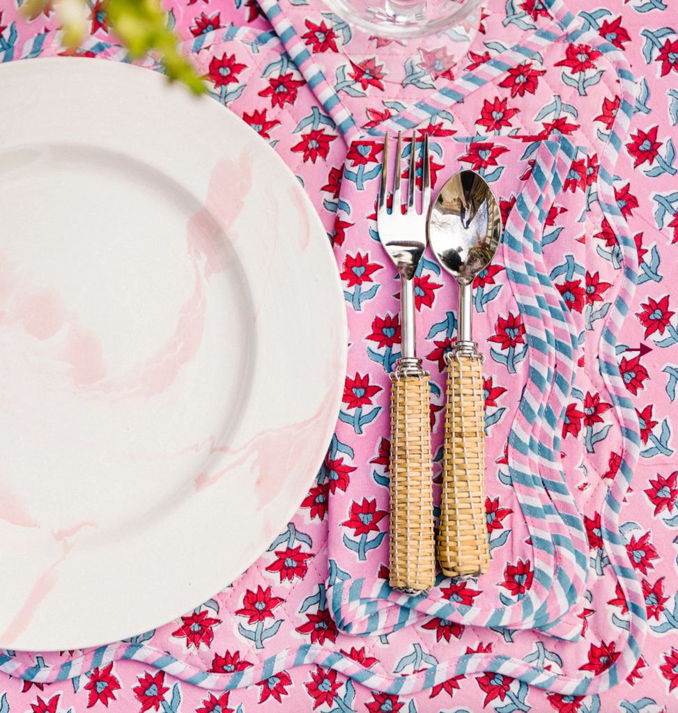 Sabrina Pink Floral Blockprint Tablecloth - Round