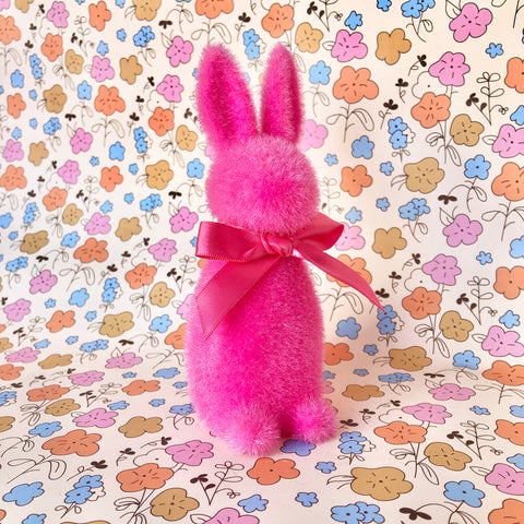 Fuzzy Bunny with Bow - Bright Pink